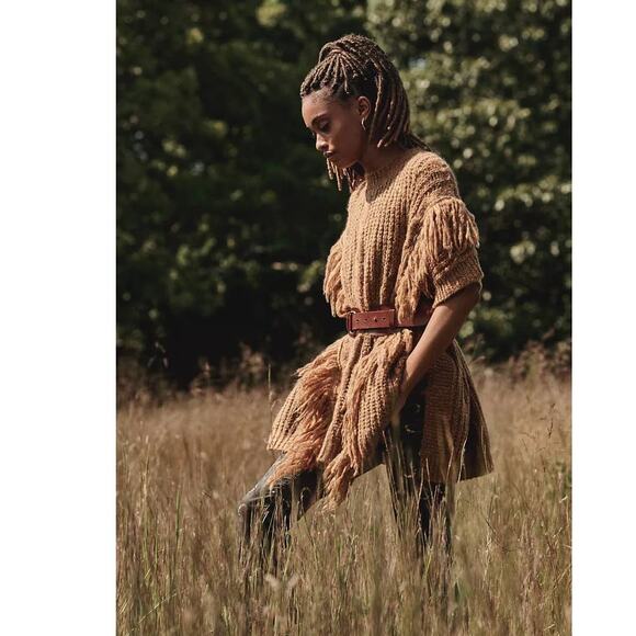 New Anthropologie Marled Fringe Poncho $120 ONESIZE Bronze Knit Frontier - Picture 5 of 5